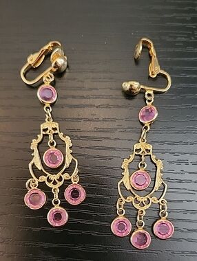 Gold-Tone Pink Crystal Chandelier Clip-On Earrings